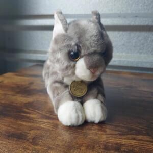 Miyoni by Aurora Plush Grey Striped Tabby Cat Stuffed Animal Playful Pose